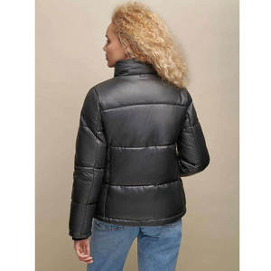 Veste matelassée en PU noir, col montant, fermeture éclair, coupe-vent, manteau d'hiver court, style décontracté, unisexe - Product Image 5