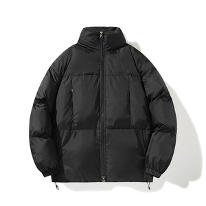 Veste d'hiver unisexe matelassée, col montant, fermeture éclair, rembourrage épais en polyester, couleur unie, style décontracté, coupe-vent - Product Image 3