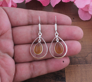 Natural Blue Lace Agate Gold Plated 925 <b>Sterling</b> <b>Silver</b> Vintage Teardrop Frame Dangle Earrings Gift Jewelry - Product Image 1