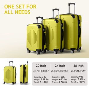 Valigia Trolley 3-in-1 Stile Classico 20 Pollici Giallo Crema con Strisce Diamantate in Gomma Impermeabile con Cerniera in Poliestere per Viaggi - Product Image 3