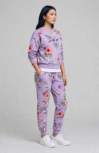 Ensemble de survêtement 2-en-1 pour femme, couleur marron et blanc, imprimé, en polyester/coton, manches longues, col roulé, fermeture éclair, style sportif et ample, pour l'automne - Product Image 2