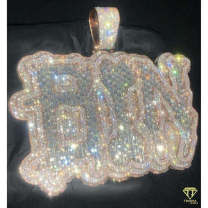 Luxury " RR " Letter Pendant Hip Hop Moissanite Diamond <b>Necklace</b> Custom <b>Initial</b> Bling Jewelry Gift - Product Image 4