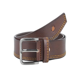 Ceinture décontractée pour homme en cuir de vachette marron de qualité supérieure à double couture avec boucle amovible en alliage et zinc toutes tailles disponibles - Product Image 4