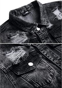 Chaqueta vaquera vintage elástica para hombre, 100% algodón, transpirable, estilo urbano, invierno, color liso, con agujeros, hip hop, Y2K, con botones - Product Image 5