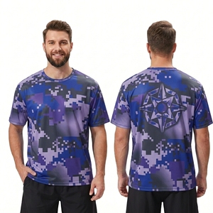 T-shirt de sport rose poudré à imprimé rétro pour homme, en coton et polyester extensible, manches courtes, col rond, décontracté - Product Image 5