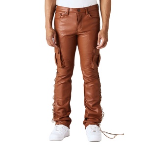 กางเกงวอร์มหนังเอวกลางสำหรับผู้ชายกางเกงสำหรับใส่กลางแจ้งลายทางทรงโค้งตรง - Product Image 2