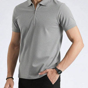 Men's Short Sleeve for Shirt Navy <b>Orange</b> Trim 100% Cotton Pique Casual Breathable Print Pocket Anti-Wrinkle Knitted Design - Product Image 4