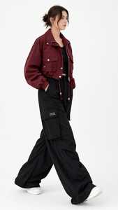 <b>Women</b> <b>Black</b> Flat Front Spring Wide Leg Cargo <b>Pants</b> High Waist Loose Streetwear Trousers with Pockets - Product Image 5