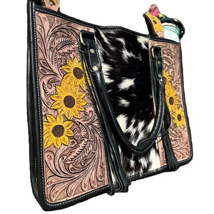 Bolso de mano de cuero genuino de gran capacidad a la moda Bohemia Occidental, bolso de compras con cierre de cremallera para invierno, verano y otoño - Product Image 2