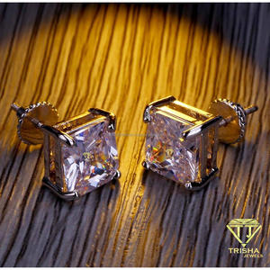 Pendientes Cuadrados de Plata de Ley 925 con Diamante Moissanite Premium, Tono Dorado, Piedra Central Brillante, Proveedor de Joyería de Moda - Product Image 3