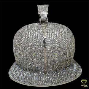 Premium Rhodium Plated Baseball Cap Pendant <b>Necklace</b> in 925 Sterling Silver with Iced Out Lab grown Hip Hop Style Design - Product Image 2