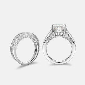 Anillo de Compromiso Clásico de Oro Blanco con Moissanita, Corte Brillante Redondo, Engaste de Garras, Detalles Pavé, Joyería para Mujer - Product Image 3
