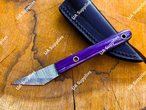 มีดอเนกประสงค์เหล็กดามัสกัสพรีเมียม คุณภาพสูง คมกริบ ใบมีดคงที่ ด้ามไม้ ขนาด 2 นิ้ว มีดคัตเตอร์ขนาดเล็กพกพาได้ตามกฎหมาย - Product Image 3