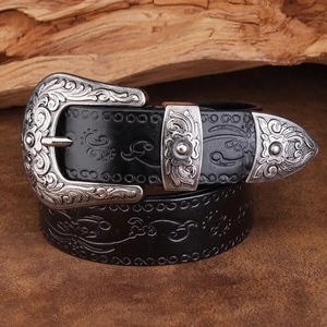 Best Quality Hand Carved Full Grain Western <b>Leather</b> <b>Tooling</b> Belt Unisex Floral Engraved Matt Silver 3 Piece High Strength Heavy - Product Image 6
