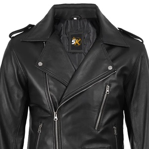 Men Embossed PU Leather Windproof Biker <b>Jacket</b> with Polyester Wadding <b>Silver</b> Zipper Belt Black Casual Moto Coat - Product Image 3