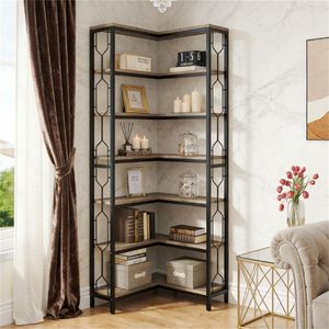 Libreria Angolare in Legno con Scaffale Verticale, Espositore Indipendente e Scaffalatura per Libri - Product Image 4