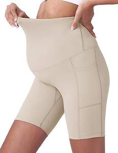 Shorts de yoga de grossesse personnalisés en gros à taille haute avec fermeture élastique, confortables pour femmes enceintes avec poches - Product Image 5