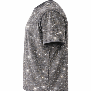 T-shirts personnalisés imprimés de strass sur toute la surface, style hip-hop tendance, épaules tombantes, coupe ample, 100% coton lourd, pour hommes - Product Image 4