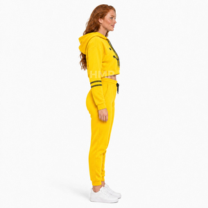 HMR Sorority Sisterhood Yellow Cropped Hoodie Jogger <b>Set</b> Smiley Face Printed Two Piece Tracksuit Custom Casual Sportswear - Product Image 4