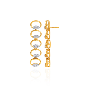 Pendientes de Oro Amarillo de 14K con Diamantes Cultivados en Laboratorio, Corte Brillante Redondo Multicírculo, Diseño Geométrico Colgante para Mujer |   Joyería Fina - Product Image 3