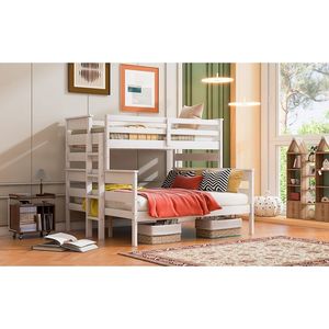 Letto a Castello in Legno Bianco Twin XL Sopra Queen con Scala (Vecchio SKU GX000446AAK) - Product Image 6