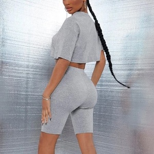 OEM Custom Logo Women Drop Shoulder Solid Color Biker Shorts Wholesale <b>Top</b> Quality Product - Product Image 5