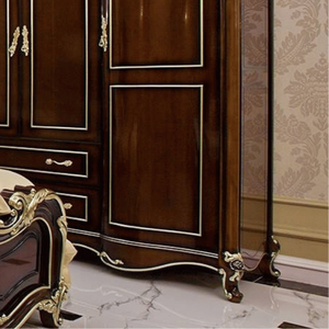 Elegant Classic Solid Mahogany <b>Wardrobe</b> Gloss Finish Minimal Carving Wooden Closet Premium Bedroom Furniture Customized - Product Image 4