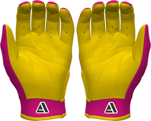 Gants de frappeur de baseball en cuir de qualité supérieure, légers, durables, antidérapants, avec fermeture auto-agrippante, rose et jaune - Product Image 2
