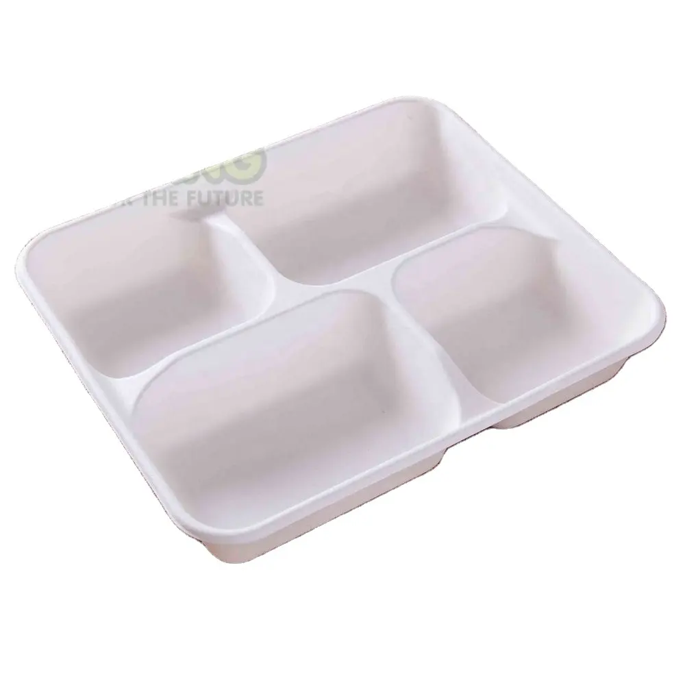 4 Compartiment Wit Suikerriet Pulp Biologisch Afbreekbaar Bento Box