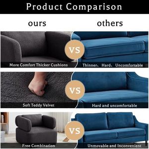 Fauteuil de lecture en velours Teddy de style Mid-Century avec coussins épais et assise rembourrée pour salon - Product Image 5