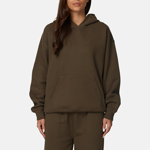 Sudadera con Capucha Extra Grande para Mujer, Color Sólido, Felpa de Algodón, Largo Regular, Ropa de Otoño - Product Image 4
