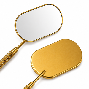 Handheld Personalized Oval <b>Makeup</b> <b>Mirror</b> Gold Plated Metal Frame 3X <b>Magnifying</b> Single Side Spatula for Salon Beauty Tools - Product Image 2