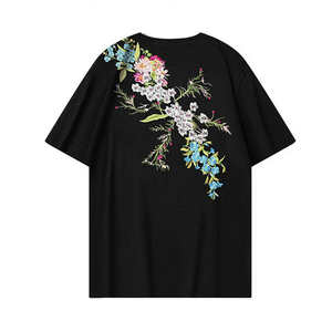 Floral Embroidery Streetwear Oversized T-Shirt for Men's Drop Shoulder <b>Half</b> Sleeves O-Neck Custom Branding Loose Fit Tee Shirts - Product Image 4