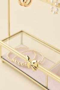 Wholesale Gold Metal Jewelry Organizer with Glass <b>Box</b> Storage Drawer for <b>Earrings</b> and Bracelets - Product Image 3
