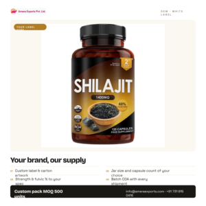 Suministro Directo de Fábrica, Cápsulas de Shilajit 1400mg, 60% Ácido Fúlvico, 120 Cápsulas, Certificación GMP HACCP, Marca Privada OEM ODM - Product Image 6
