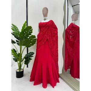 Vestido de Fiesta Rojo de la Marca RTC, Listo para Usar, Lehenga Saree para un Look Elegante - Product Image 3