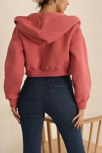 Sweat à capuche rose pour femme, coupe classique, manches longues, couleur unie, double fermeture éclair, décontracté, pour l'automne - Product Image 3