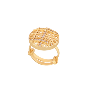 Luxury Gold Plated Round <b>Adjustable</b> <b>Ring</b> for Women Stone Studded Cutout Pattern Designer Party Wear Fashion Jewelry - Product Image 1