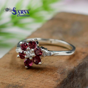 Rhodolite <b>Garnet</b> 925 Sterling Silver Floral <b>Ring</b> Elegant Red Gemstone Zircon Cluster Engagement Wedding Jewelry Women Gift - Product Image 4