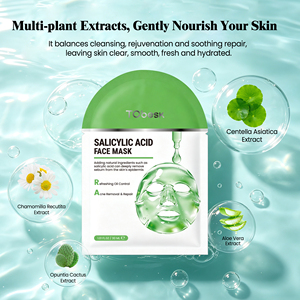 Masque facial en feuille à l'acide salicylique TCbesk avec des extraits de Centella Asiatica, d'aloe vera, de camomille et de cactus pour les peaux grasses, mixtes et sensibles - Product Image 1