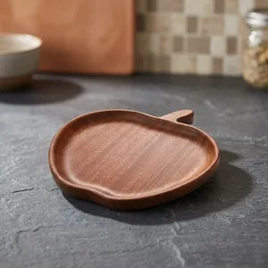 Plateau de service en bois en forme de pomme avec poignée, fait main, en forme de fruit, pour servir des collations, des desserts, des dîners - Product Image 6