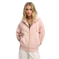 Sweater Hoodie Wanita Panjang Bermotif Kasual Oversize Warna Solid Berbahan Fleece dengan Ritsleting Depan dan Saku untuk Musim Gugur