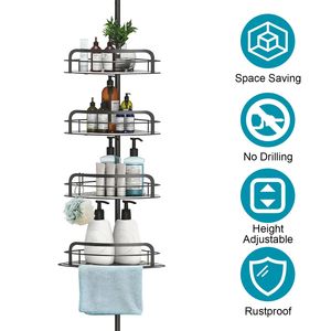 Configurazione Rapida # Portaoggetti da Doccia a 4 Ripiani Triangolare per Organizzazione Bagno e Contenimento Shampoo Senza Ruggine - Product Image 1