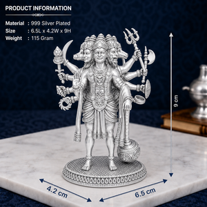 Jaipur Metals 999 Silver Plated Panchmukhi Hanuman Idol | 100% Brass Durable Tabletop <b>Religious</b> <b>Statue</b> | 6.5x4.2x9cm | 115g | - Product Image 2