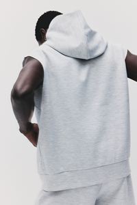 <b>Men's</b> Light <b>Grey</b> Sleeveless Hooded <b>Sweatshirt</b> with Kangaroo Pocket Solid Casual Regular Fit - Product Image 2