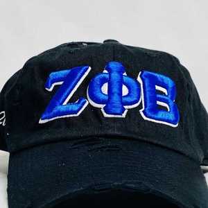 Zeta Phi Beta <b>Black</b> Hat ZPB Embroidered Sorority <b>Baseball</b> <b>Cap</b> Distressed Adjustable Strap Casual Stylish Women <b>Cap</b> - Product Image 3