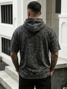 Men's Oversized Letter Pattern <b>Short</b> <b>Sleeve</b> <b>Sweatshirt</b> Casual Breathable French Terry 100% Cotton Autumn Style - Product Image 2