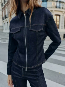 Chaqueta Vaquera Tejida con Botones para Mujer, Transpirable, Clásica, Informal, Mezcla de Algodón, Moda Moderna, Proveedor Mayorista Personalizado OEM ODM - Product Image 2