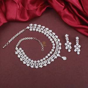Esha Triple Layered Designer Necklace Set-Gold Plated Zirconia & Pearl Wedding Jewelry Set - Product Image 2