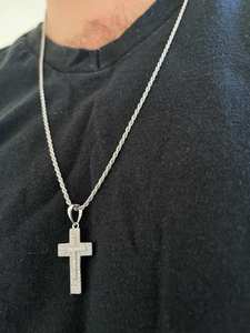 Silver Moissanite Cross Necklace Pendant Rope <b>Chain</b> Hip Hop <b>Iced</b> <b>Out</b> Jewelry Unisex Gift - Product Image 4
